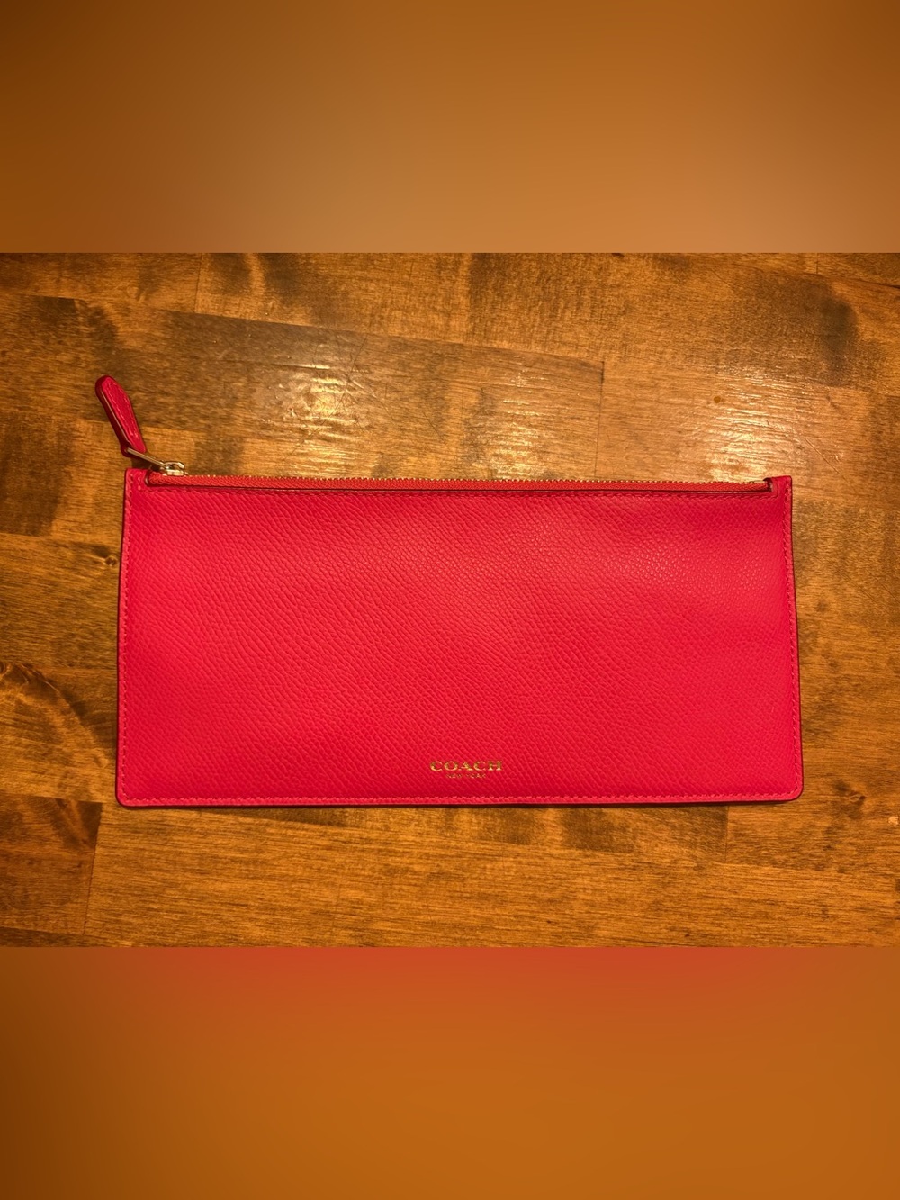 Coach Women’s Pink Pebbled Leather Long Skinny Zip Pouch